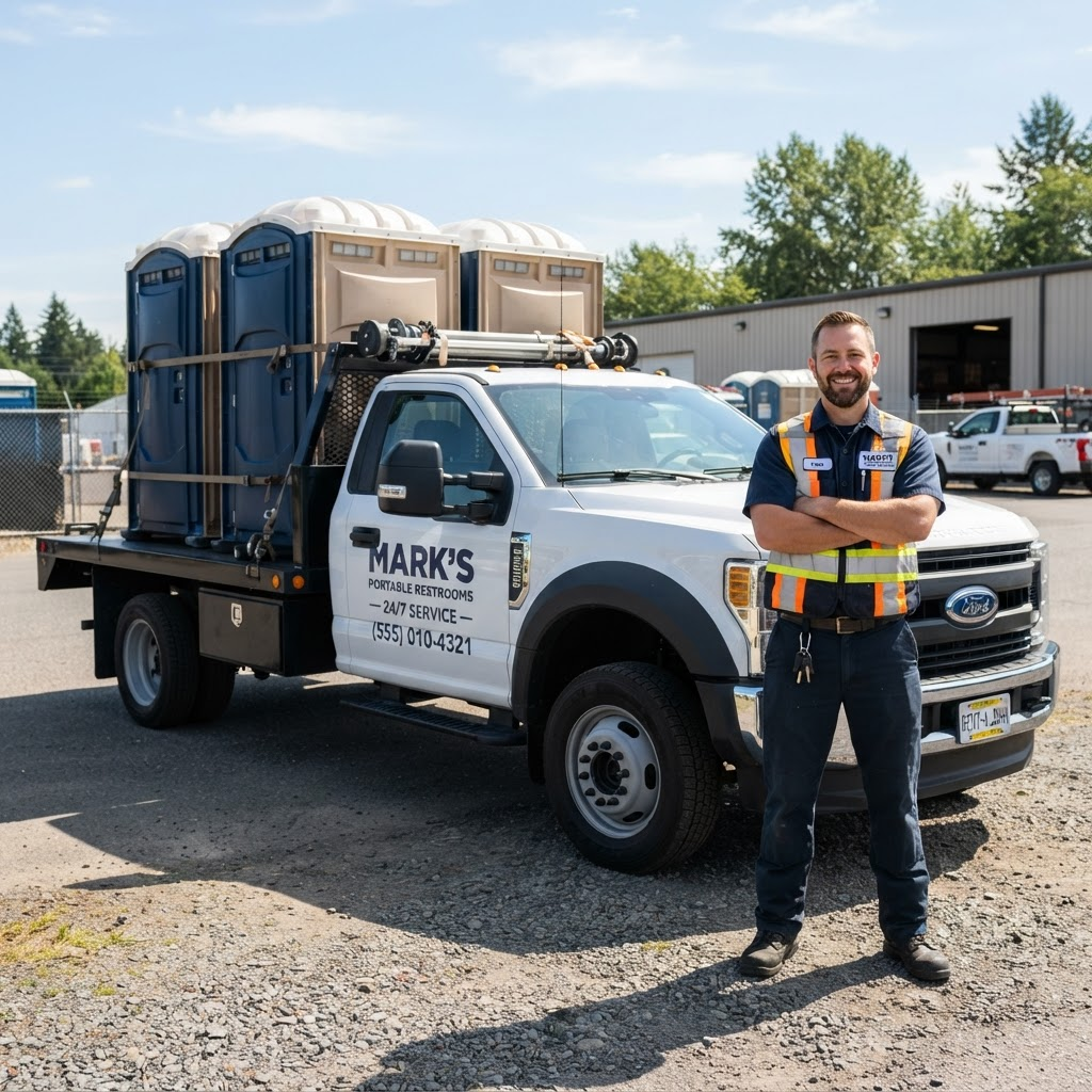 Cicero Restroom Express delivery driver with a service truck